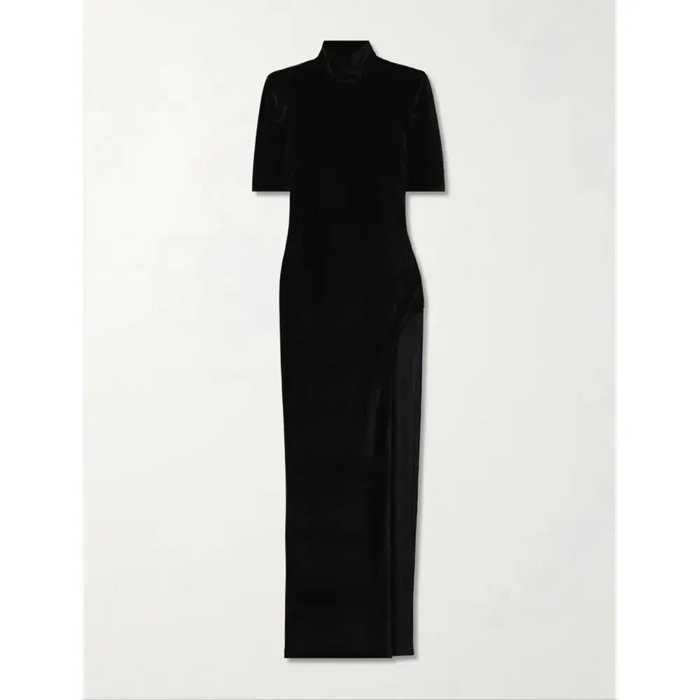 alexander mcqueen black velvet dress Alexander McQueen Black Velvet Chiffon Medieval Embroidery Corset Dress  Gown 42